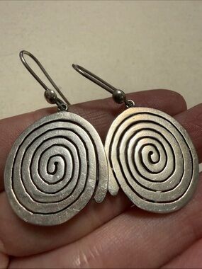 Sterling Silver 950 Spiral Drop dangling Earrings